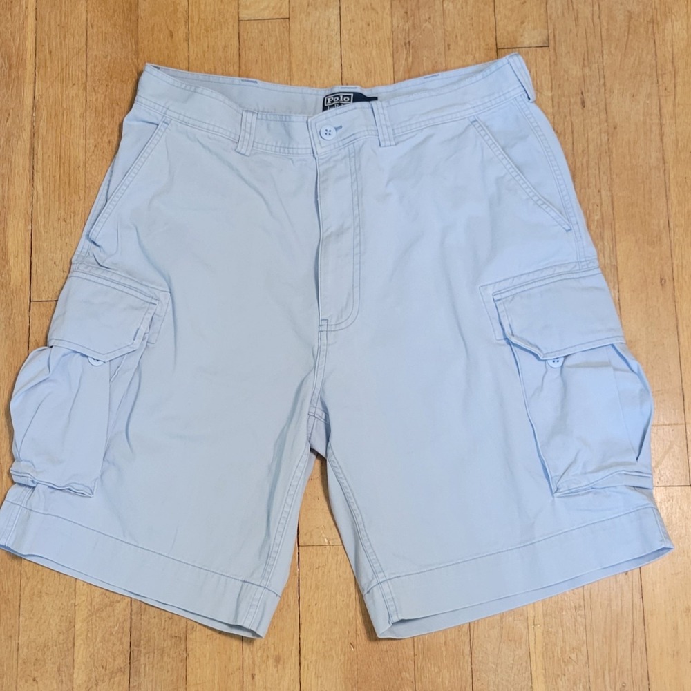Polo Ralph Lauren Mens 35 Vintage Y2K Cargo Shorts 100% Cotton Light Blue - Picture 2 of 9